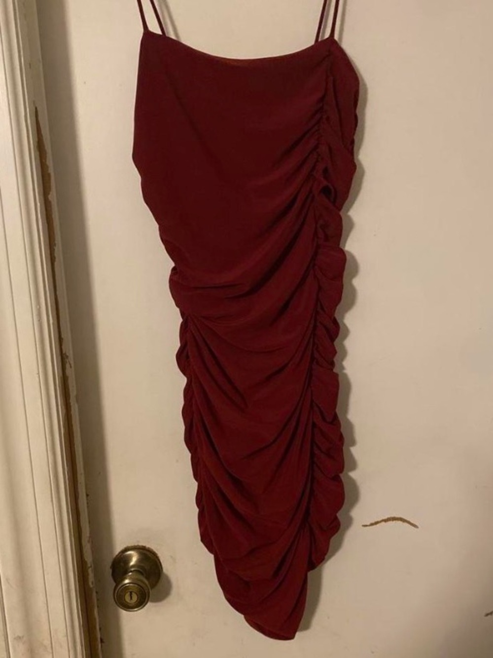 Windsor Wine Ruched Mini Dress with Double Spaghetti Straps